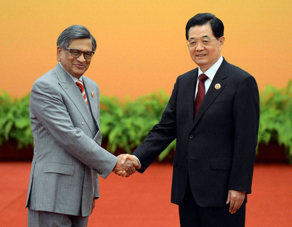 胡锦涛和印度外交部长克里希纳(SM Krishna)